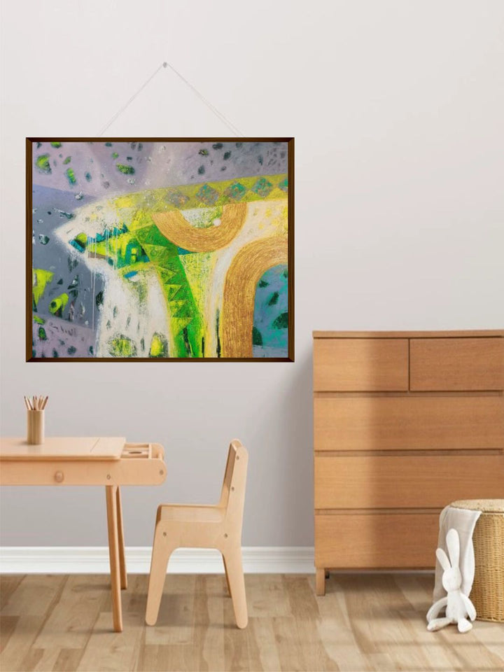 "Grey & Green Abstract Painting Framed Wall Art''