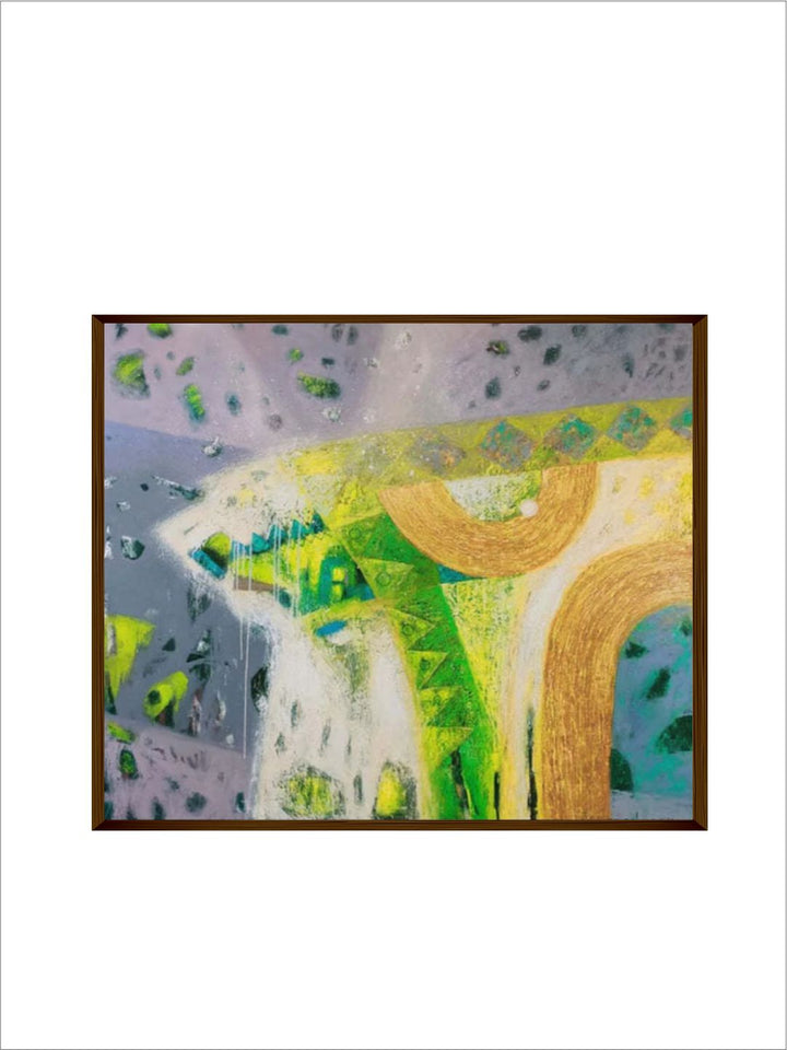 "Grey & Green Abstract Painting Framed Wall Art''