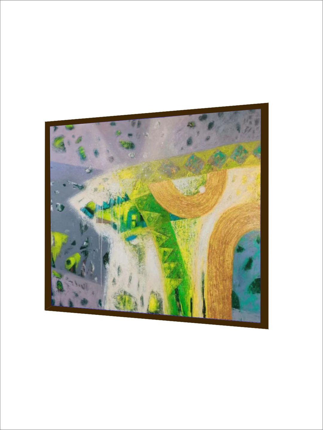 "Grey & Green Abstract Painting Framed Wall Art''