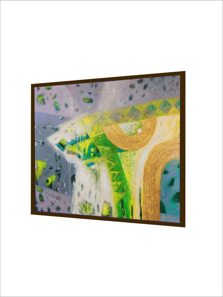"Grey & Green Abstract Painting Framed Wall Art''