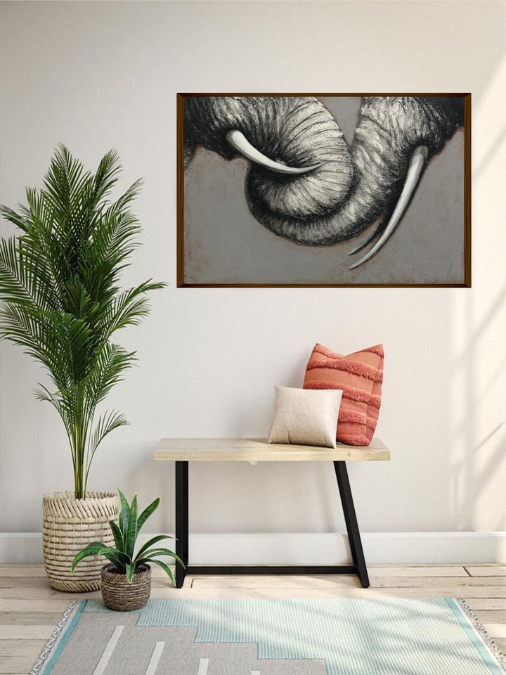 "Grey & Black Animal Painting Framed Wall Art''
