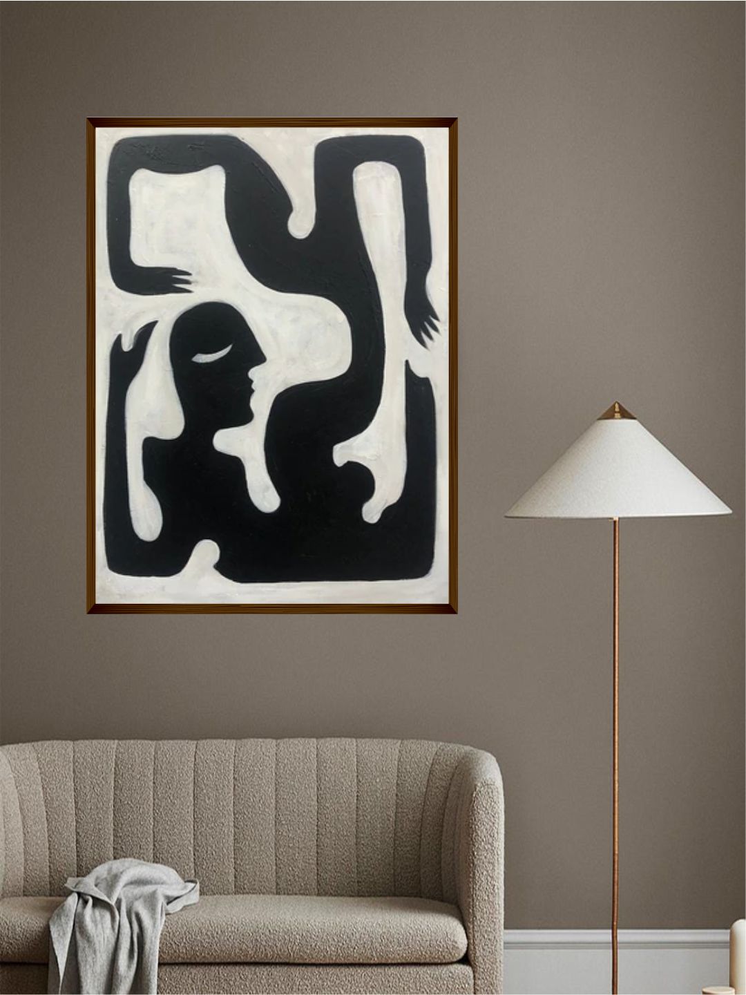 "White & Black Abstract Painting Framed Wall Art''
