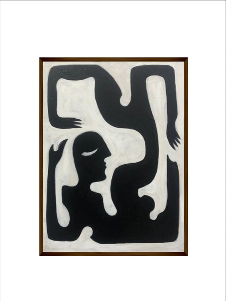 "White & Black Abstract Painting Framed Wall Art''