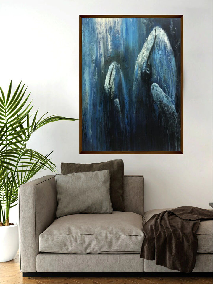 "Black & Blue Abstract Painting Framed Wall Art''