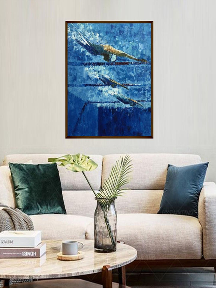 "Blue Abstract Painting Framed Wall Art''