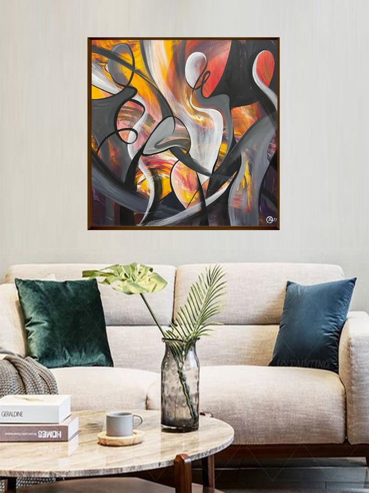 "Black & Yellow Abstract Painting Framed Wall Art''