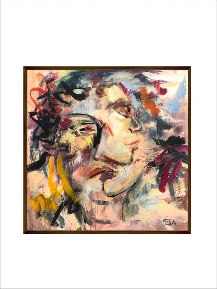 "Beige & Black Abstract Painting Framed Wall Art''