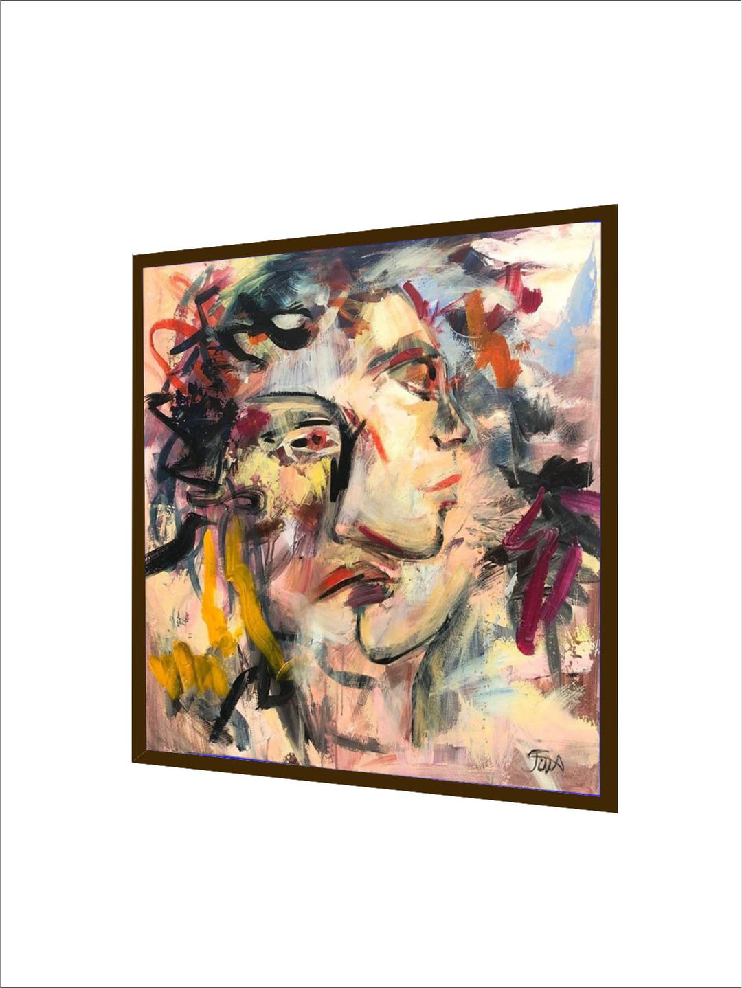 "Beige & Black Abstract Painting Framed Wall Art''