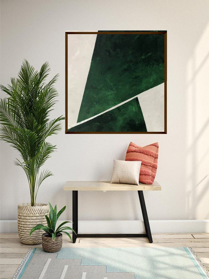 "White & Green Abstract Painting Framed Wall Art''