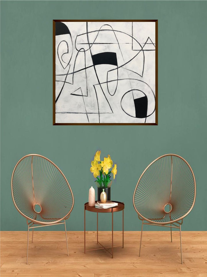 "White & Black Abstract Painting Framed Wall Art''