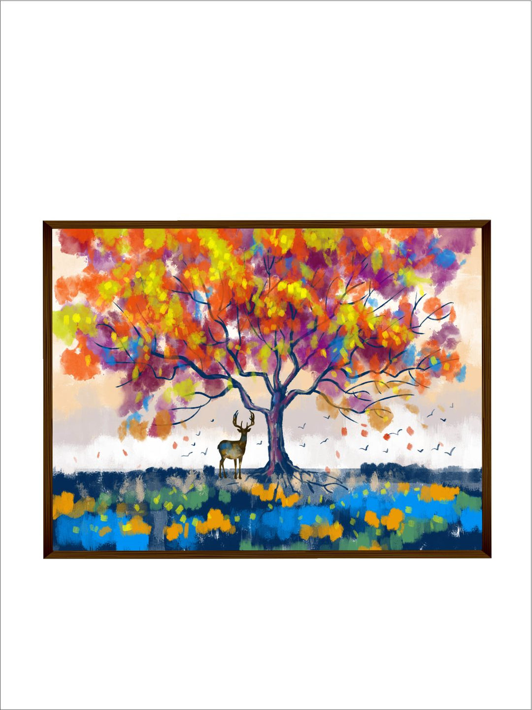 " Blue Red Abstract Tree Painting Framed Wall Art "