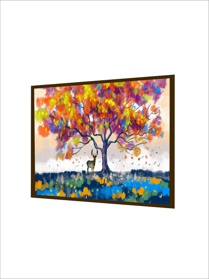 " Blue Red Abstract Tree Painting Framed Wall Art "