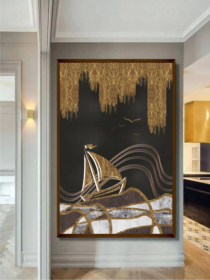 "Brown  Beige Abstract Painting Framed Wall Art "
