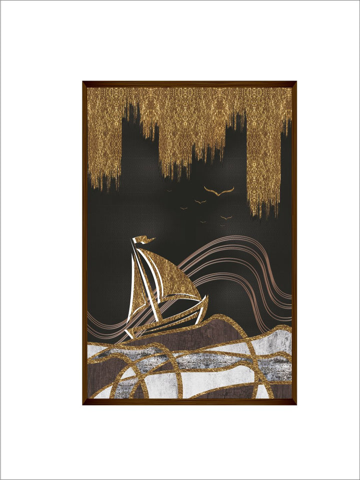 "Brown  Beige Abstract Painting Framed Wall Art "