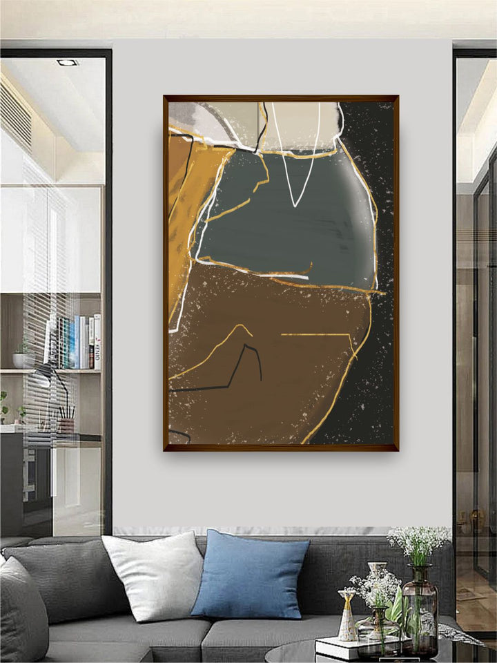 "Black  Brown Abstract Printed Framed Wall Art "