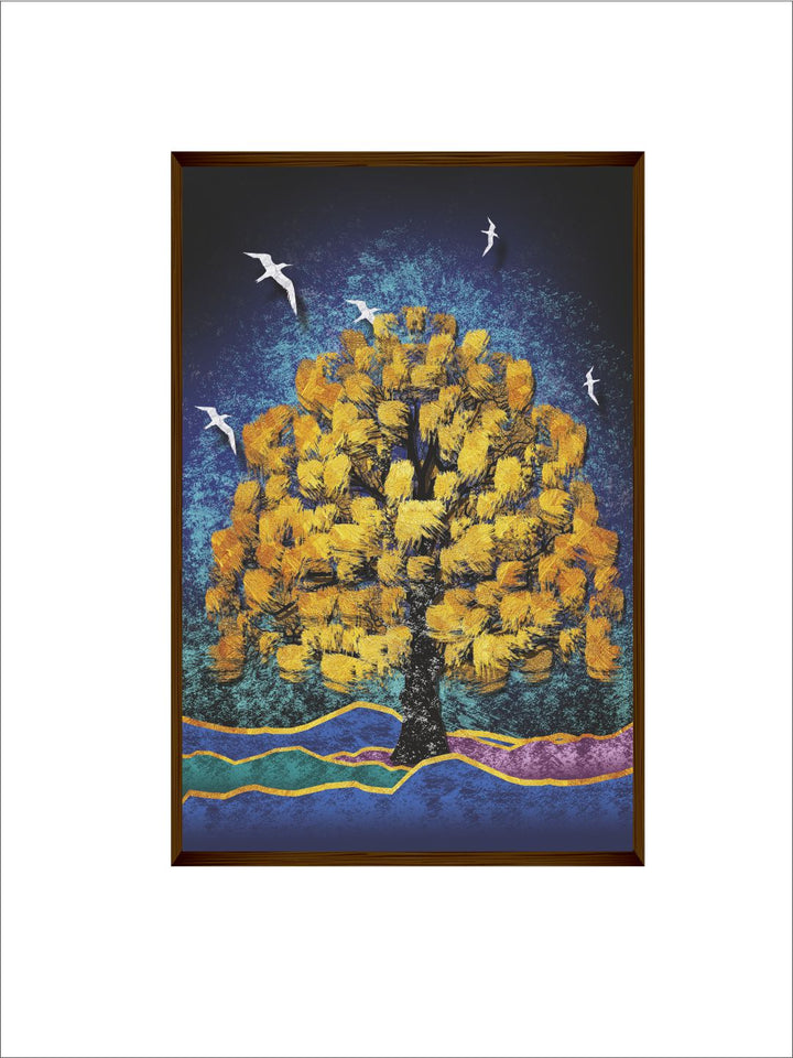 "Blue  Yellow Floral Painting Framed Wall Art "