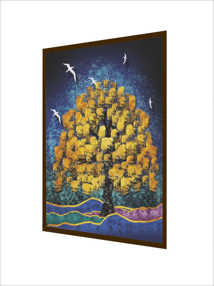 "Blue  Yellow Floral Painting Framed Wall Art "