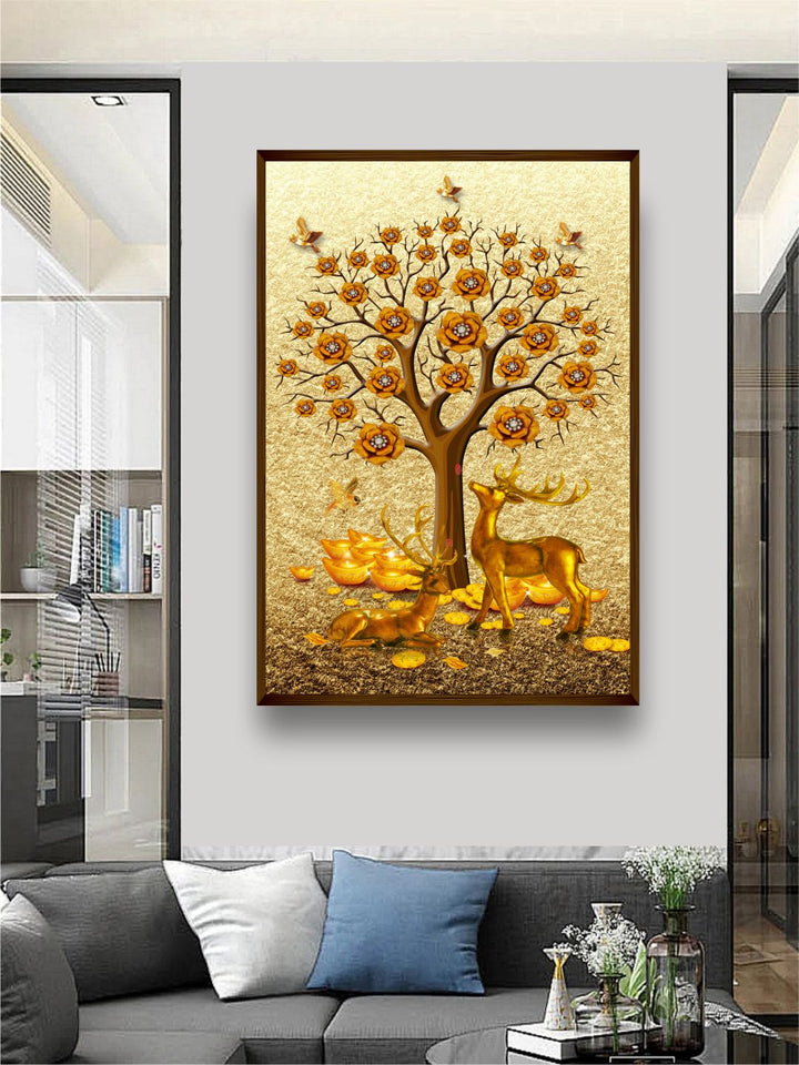 "Beige  Brown Abstract Tree Painting Framed Wall Art "