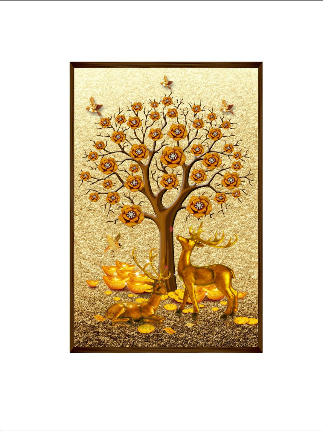 "Beige  Brown Abstract Tree Painting Framed Wall Art "