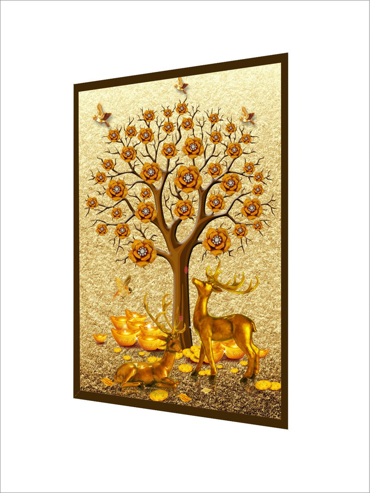 "Beige  Brown Abstract Tree Painting Framed Wall Art "