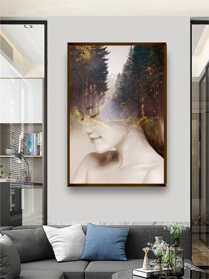 "Green  White Abstract Printed Framed Wall Art "