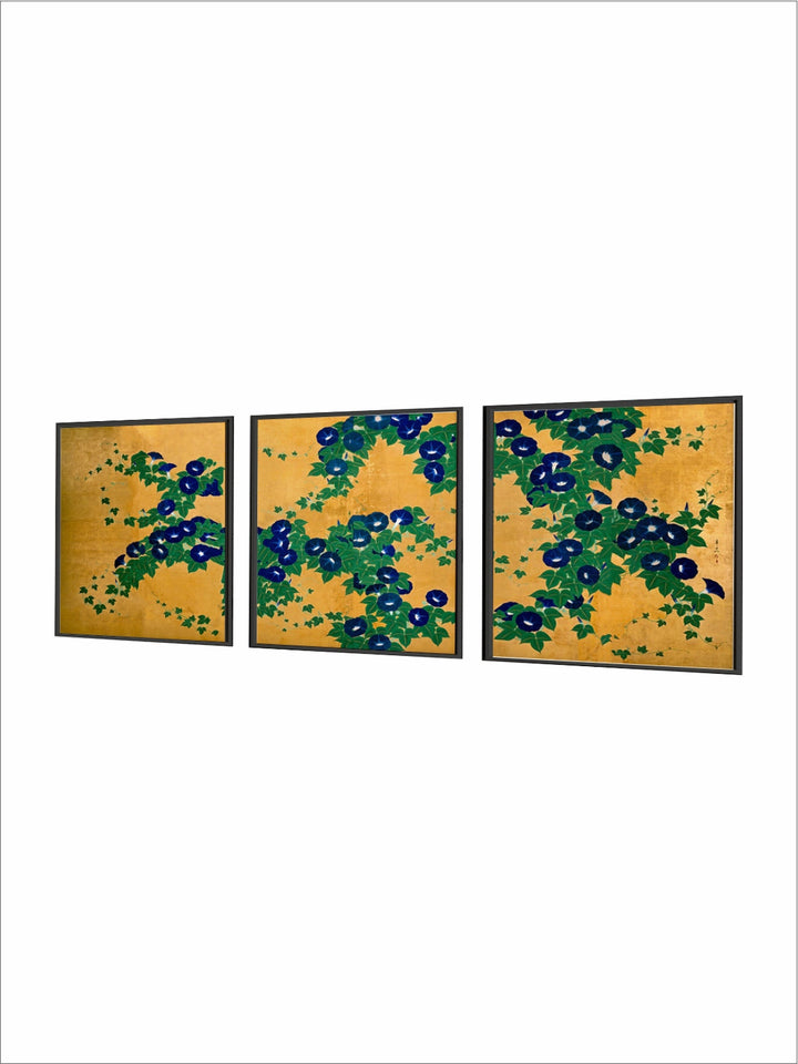 "Set of 3 Yellow & Green Flower & Leaves Printed Canvas Wall Art''