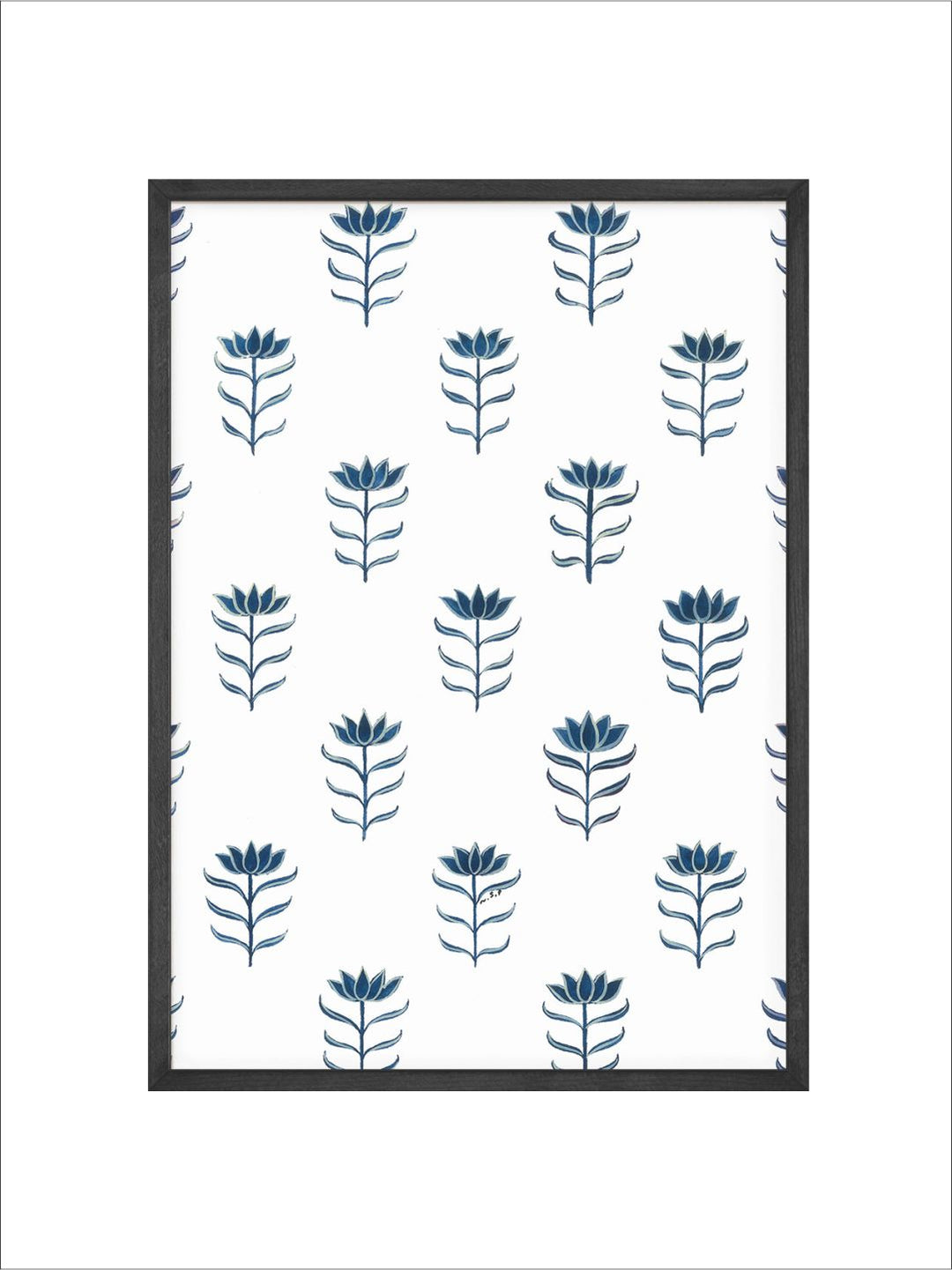 " White  Blue Indian Floral Painting Wall Art''