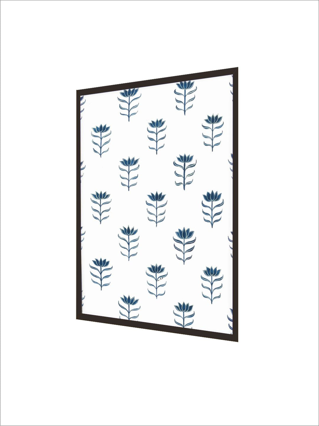 " White  Blue Indian Floral Painting Wall Art''