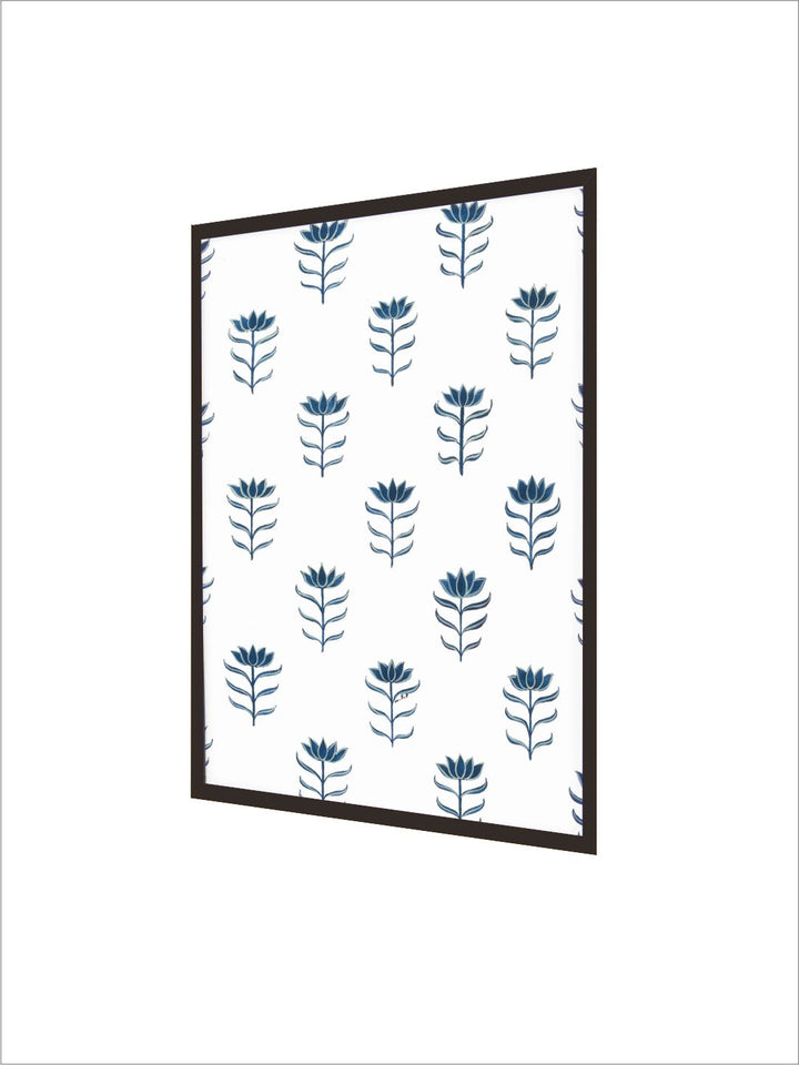 " White  Blue Indian Floral Painting Wall Art''