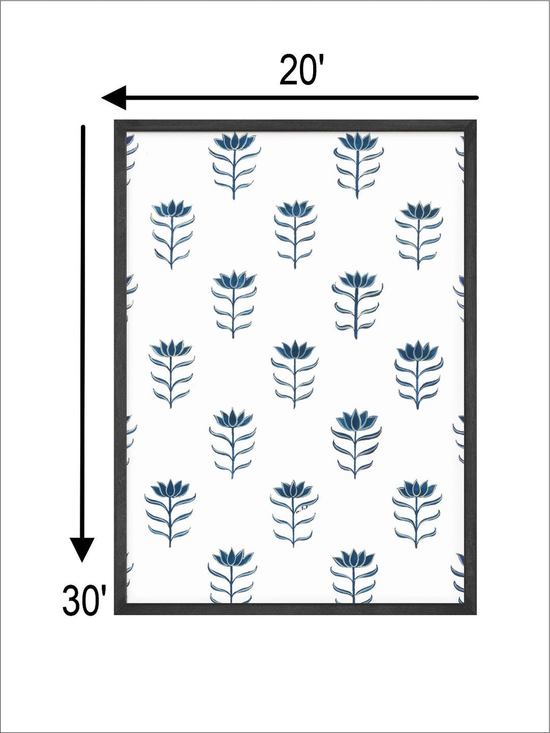 " White  Blue Indian Floral Painting Wall Art''