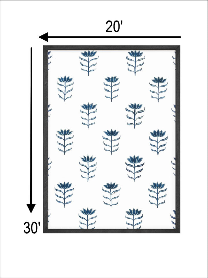 " White  Blue Indian Floral Painting Wall Art''