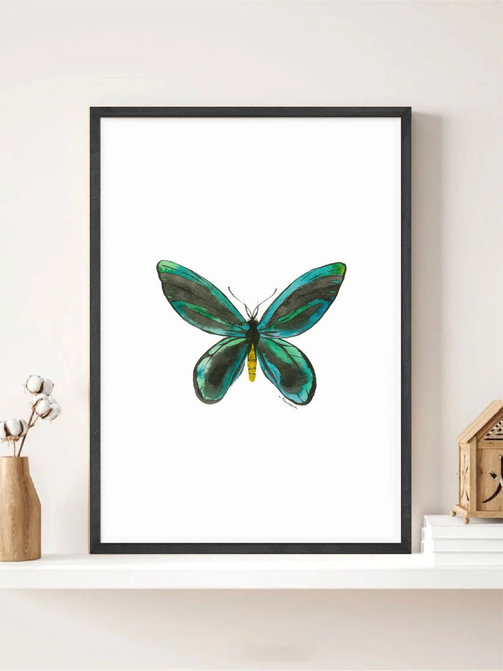 " White  Green Butterfly Painting Canvas Wall Art''