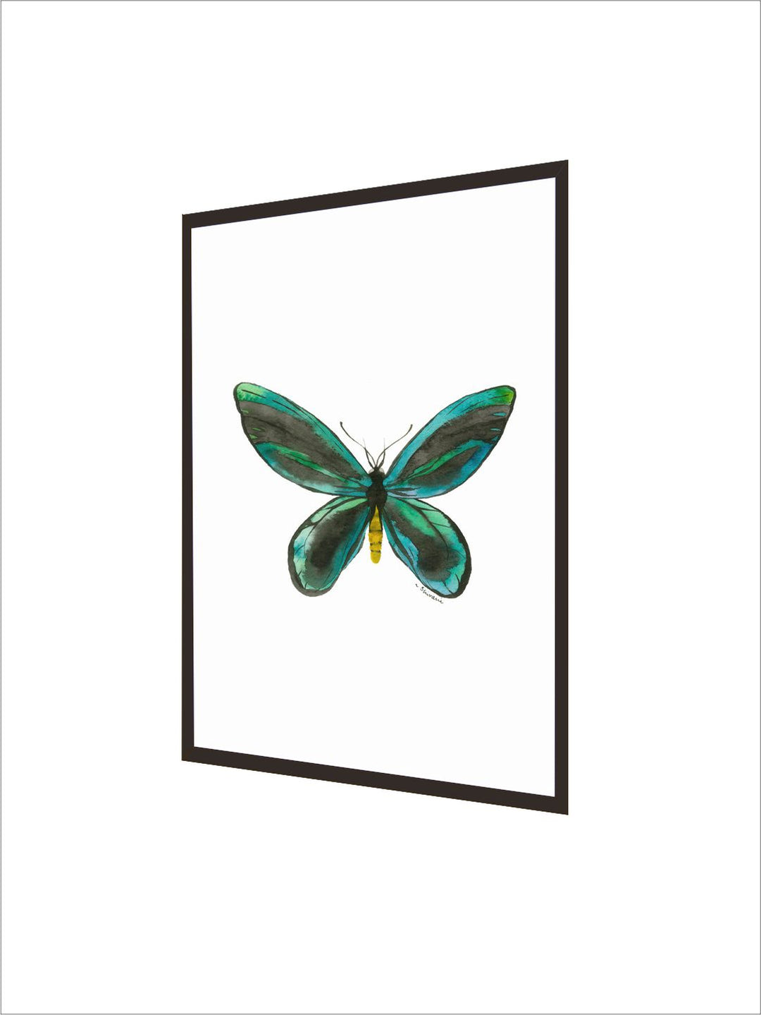 " White  Green Butterfly Painting Canvas Wall Art''