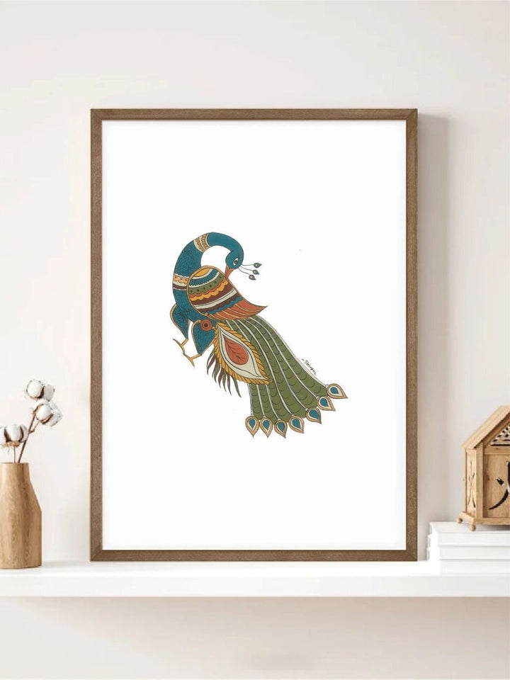 "Kalamkari Peacock Painting Canvas Wall Art''