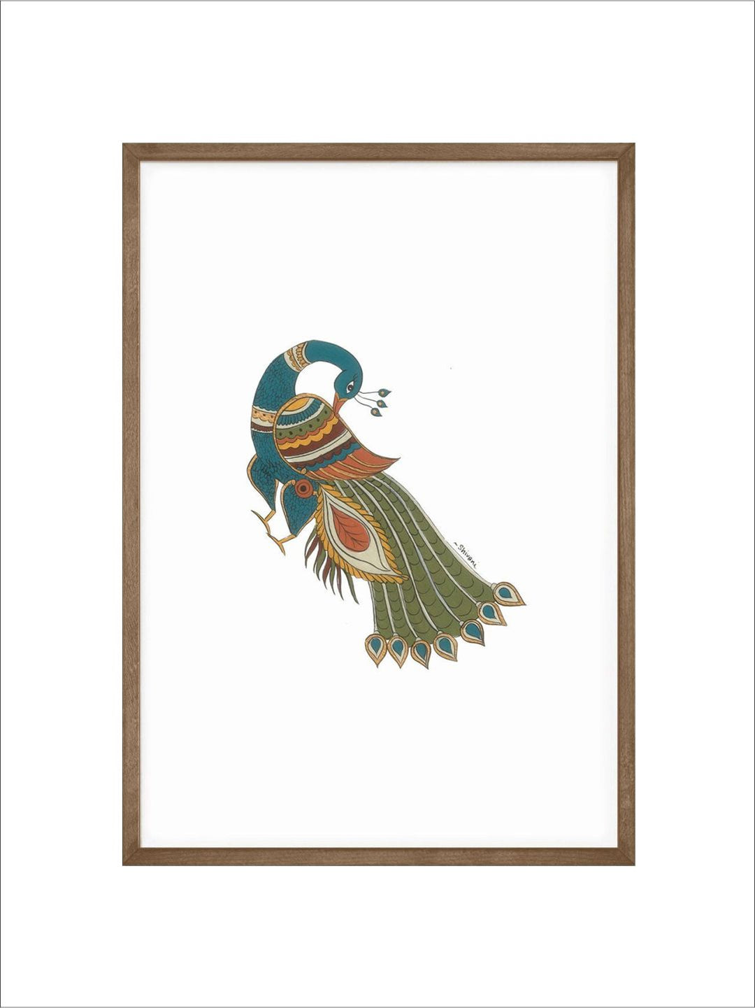 "Kalamkari Peacock Painting Canvas Wall Art''