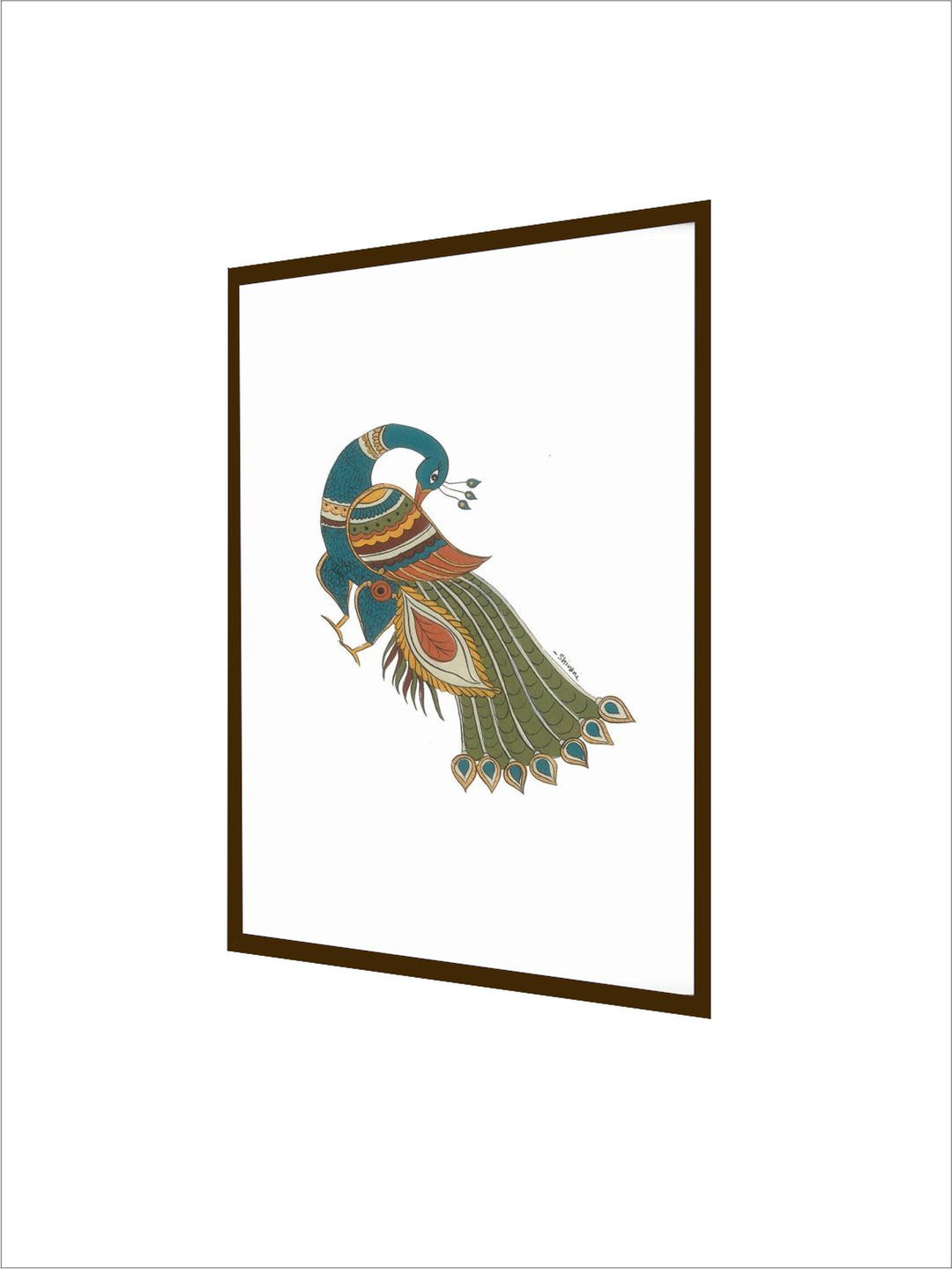 "Kalamkari Peacock Painting Canvas Wall Art''