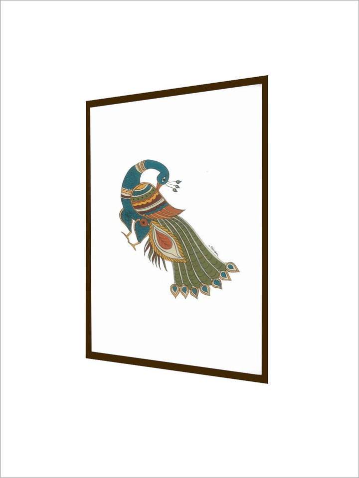 "Kalamkari Peacock Painting Canvas Wall Art''