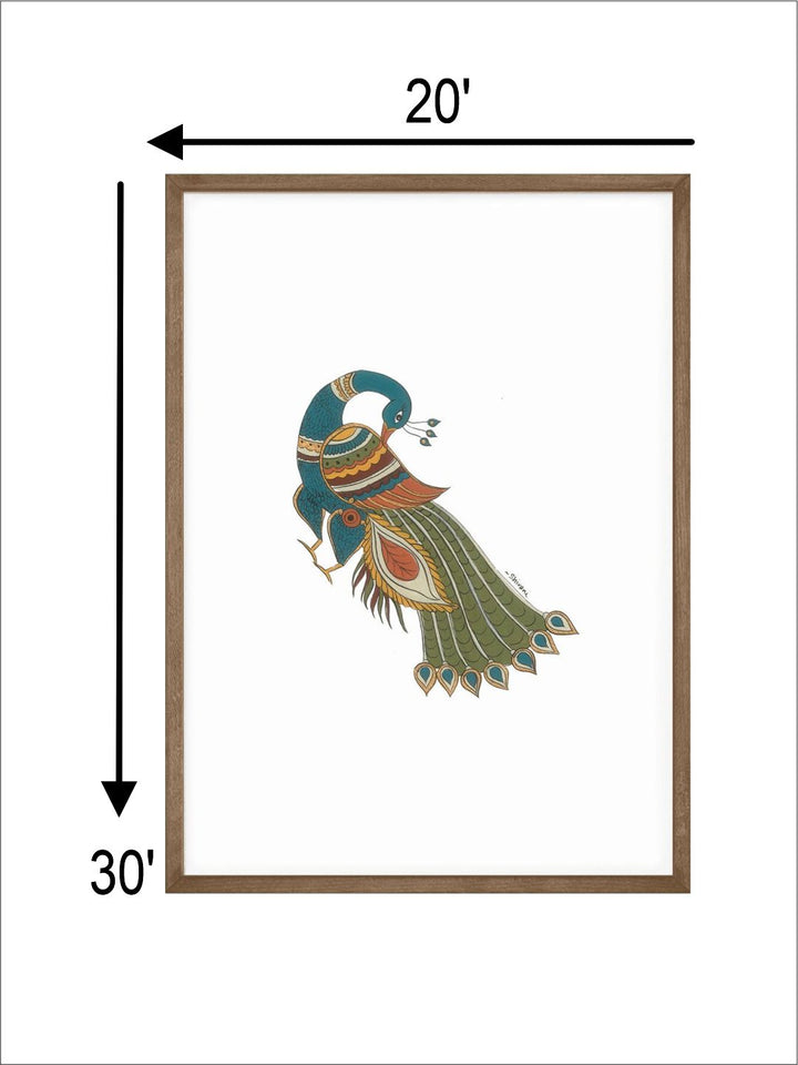 "Kalamkari Peacock Painting Canvas Wall Art''