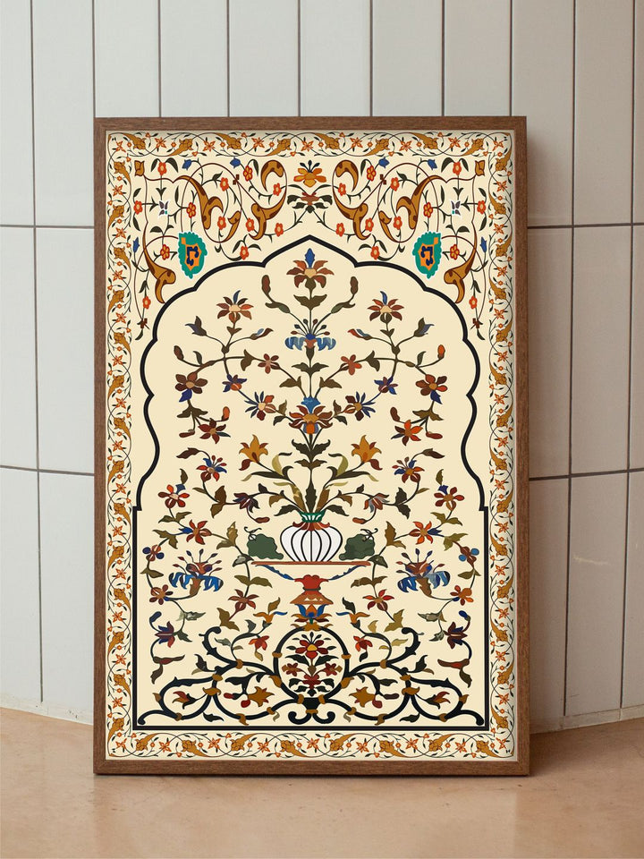 "Mughal Floral Printed Framed Wall Art''