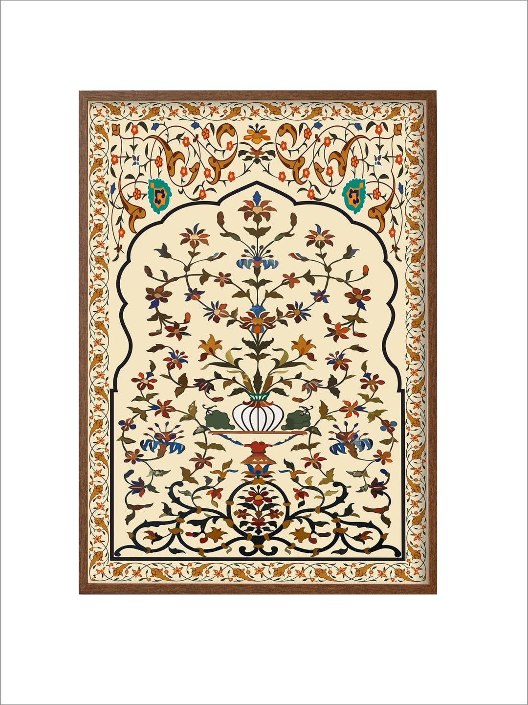 "Mughal Floral Printed Framed Wall Art''