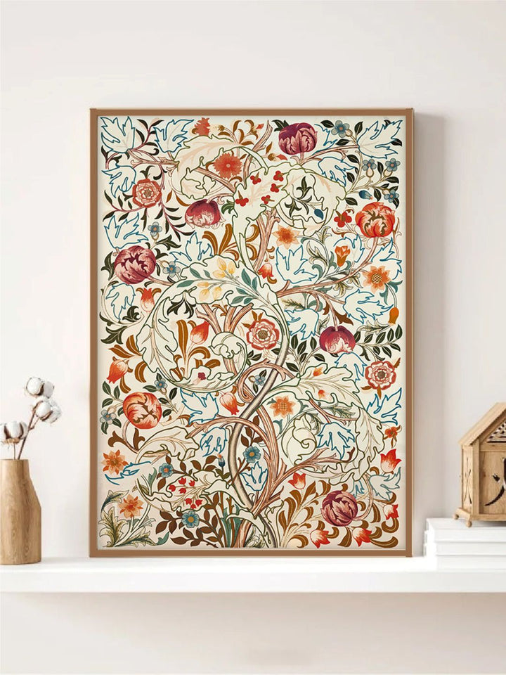 "Indian Floral Vintage Printed Framed Wall Art''