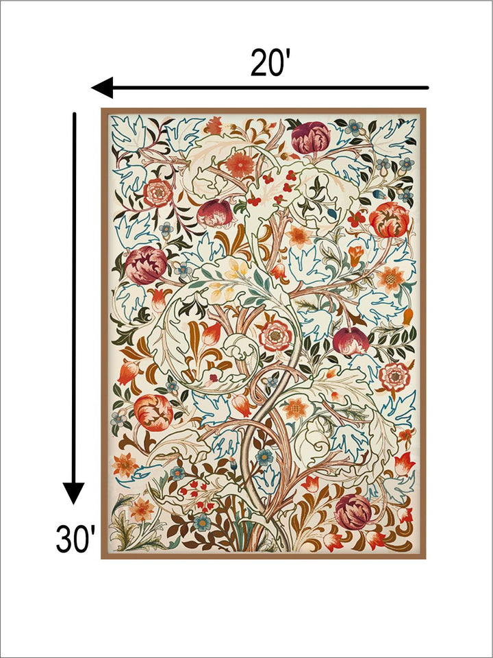 "Indian Floral Vintage Printed Framed Wall Art''
