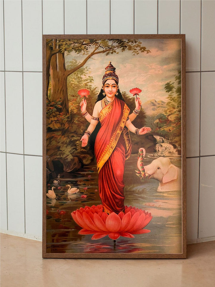 "Indian Hindu Goddess Lakshmi Painting Canvas Wall Art''