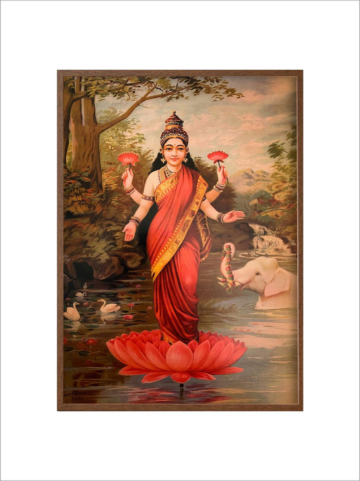 "Indian Hindu Goddess Lakshmi Painting Canvas Wall Art''