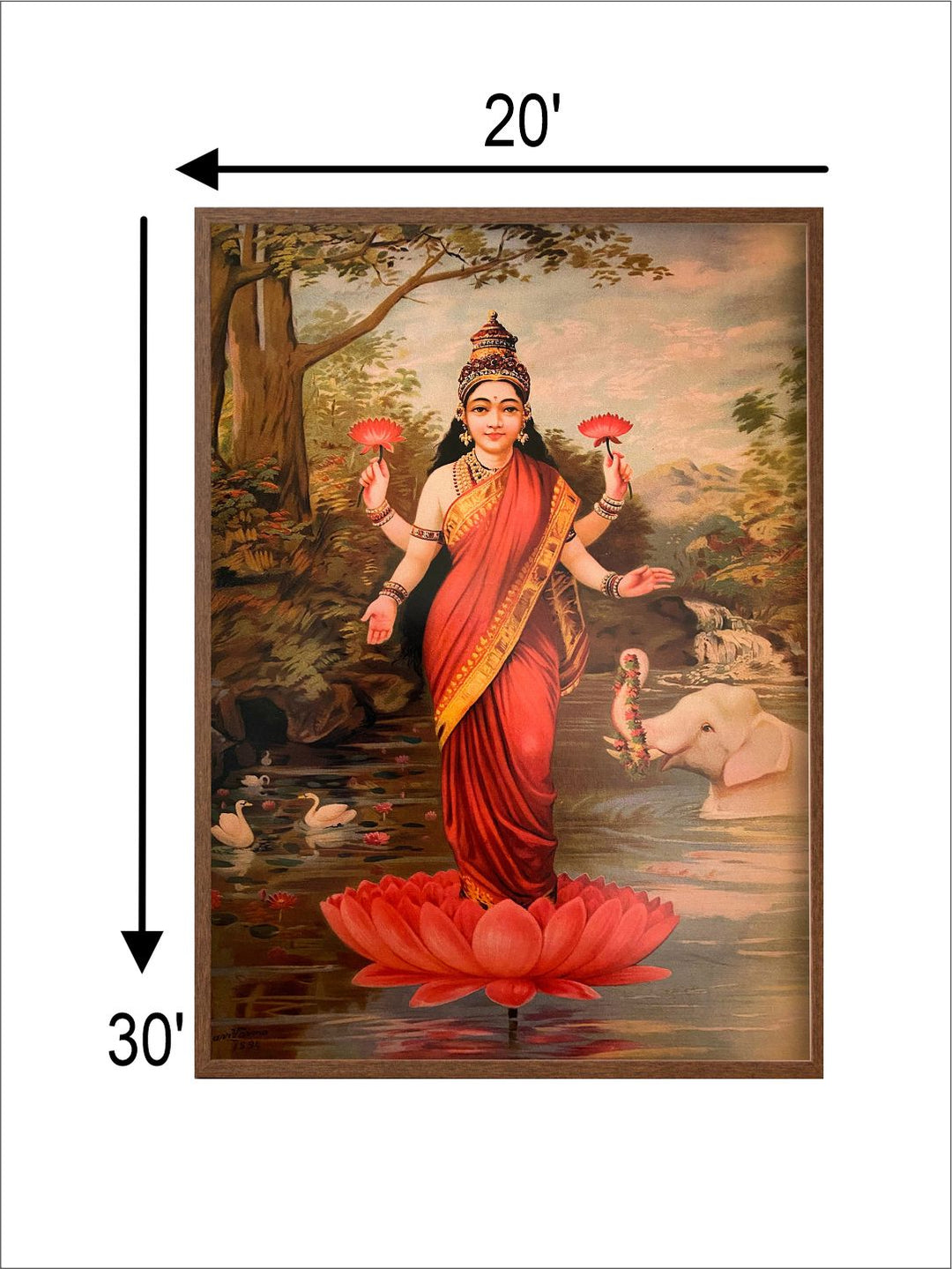 "Indian Hindu Goddess Lakshmi Painting Canvas Wall Art''