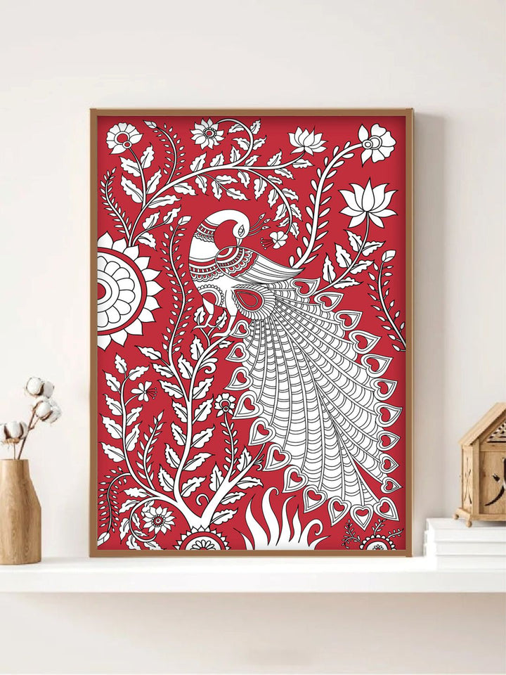 "Kalamkari Peacock Painting Wall Art''
