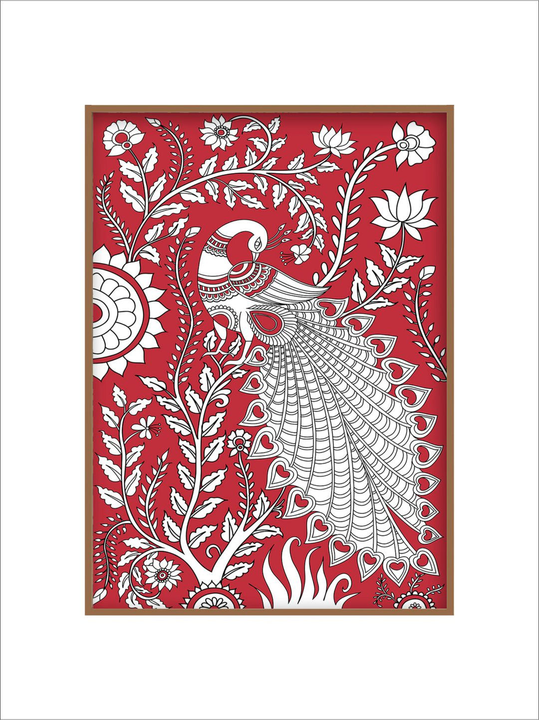"Kalamkari Peacock Painting Wall Art''