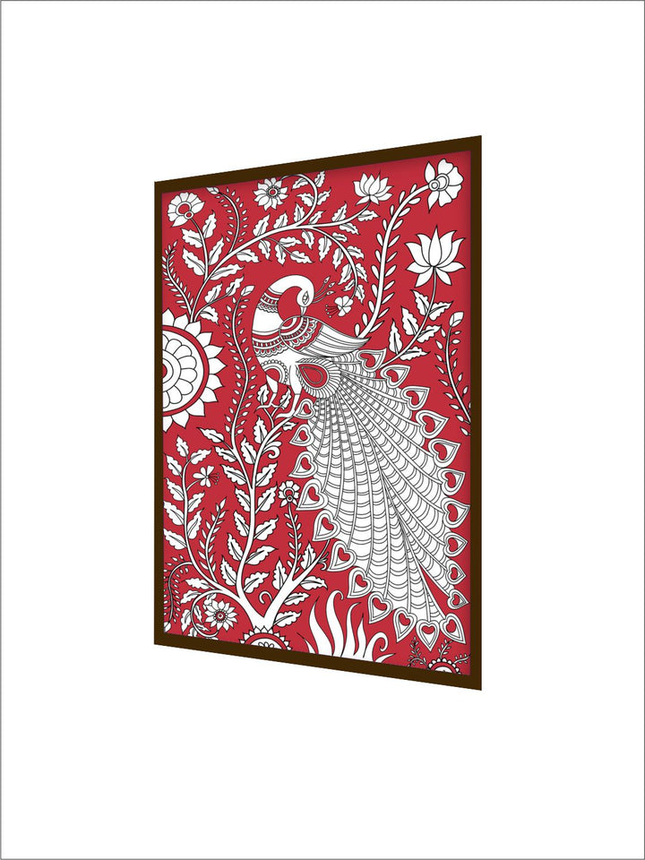 "Kalamkari Peacock Painting Wall Art''
