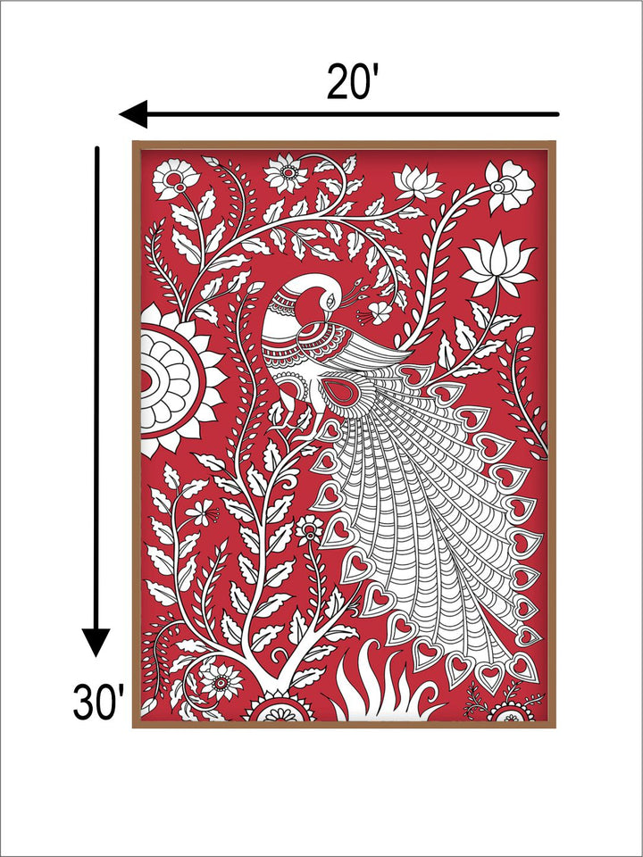 "Kalamkari Peacock Painting Wall Art''
