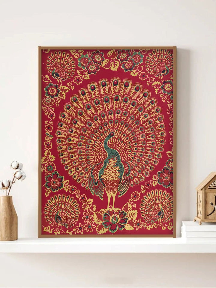 "Indian Peacock Painting Canvas Wall Art''